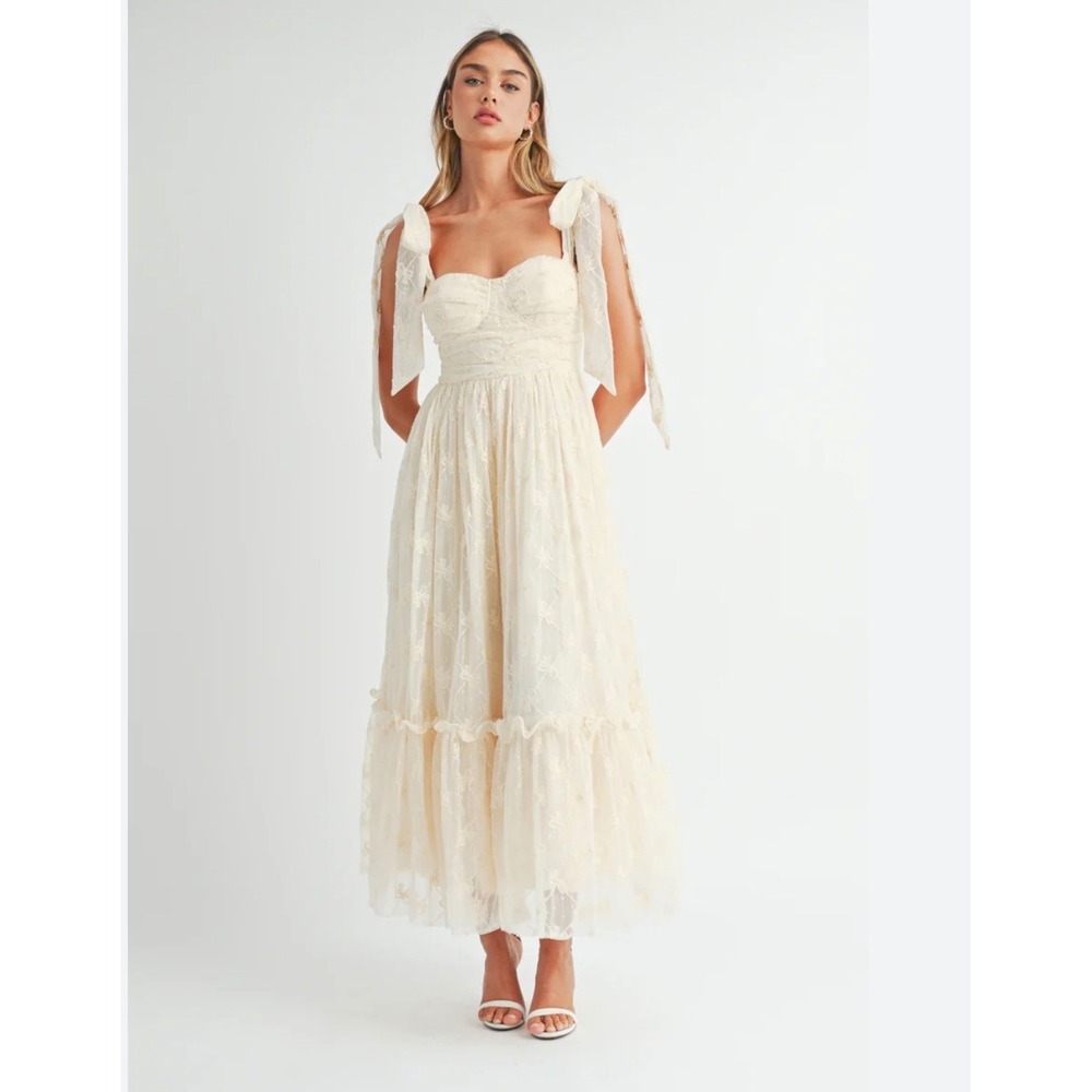 Mable Cream Tulle Dress Cottagecore Coquette‎ Bow Lace Bridal Fairy Romantic S